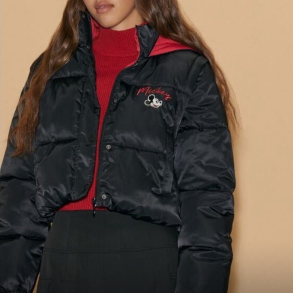 Black Quilted Puffer Jacket with Red Lining
